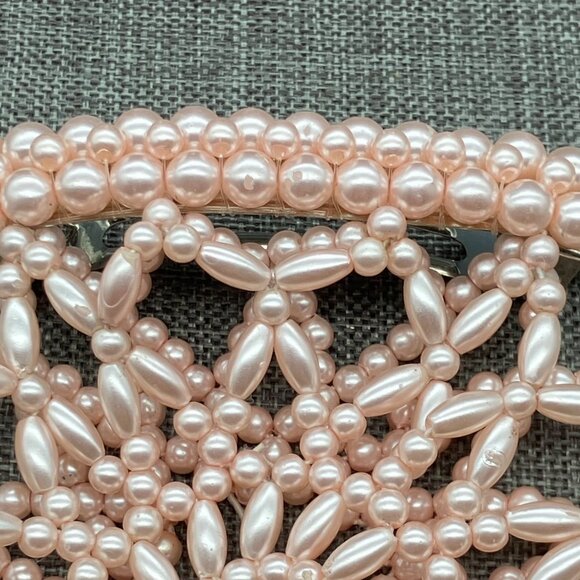 Handmade Pink Beaded Hair Clip As Is 3.5 In Intricate Floral Pattern & Metal Cla main image 6